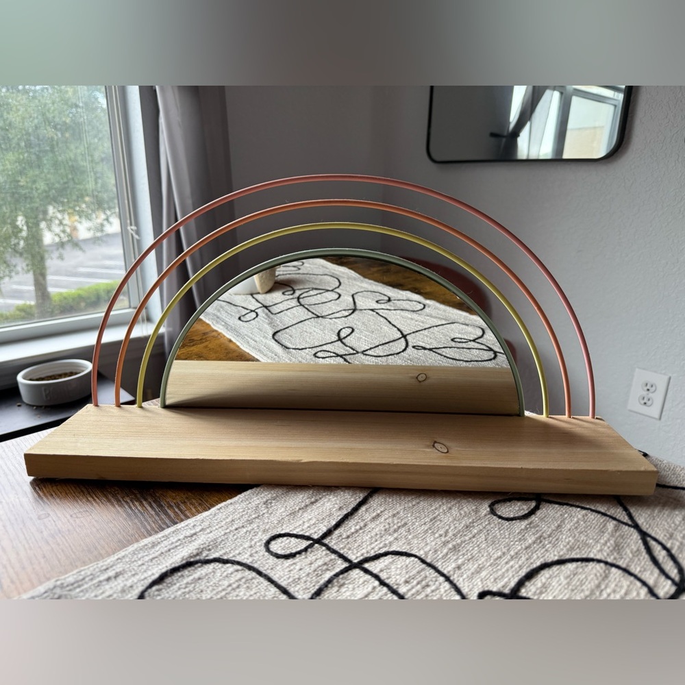 Rainbow Mirror with Wooden Base